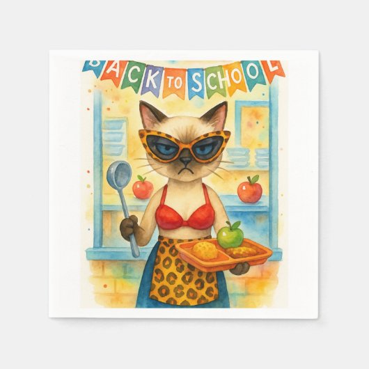 キャットランチレディーサービングフード新学期をテーマ スタンダードカクテルナプキン (正面)