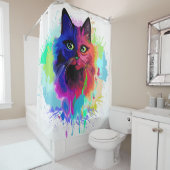 キャットリップ（幻覚体験）のようなクサイケデリックポップ・アートのアート シャワーカーテン (インサイチュ)