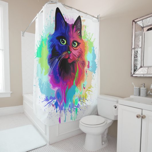 キャットリップ（幻覚体験）のようなクサイケデリックポップ・アートのアート シャワーカーテン (インサイチュ)