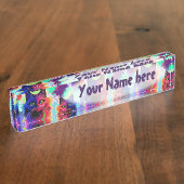 キャットリップ（幻覚体験）のようなクサイケデリックポップ・アートのアート デスクネームプレート (側面)