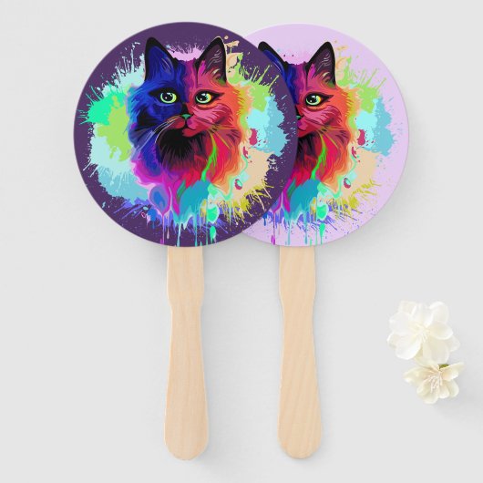 キャットリップ（幻覚体験）のようなクサイケデリックポップ・アートのアート ハンドファン (正面&裏面)