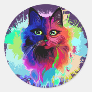 キャットリップ（幻覚体験）のようなクサイケデリックポップ・アートのアート ラウンドシール