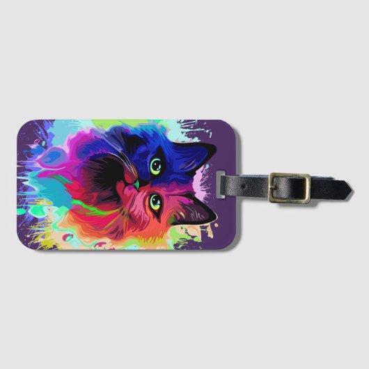 キャットリップ（幻覚体験）のようなクサイケデリックポップ・アートのアート ラゲッジタグ (正面横)