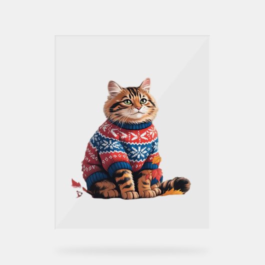 キャットリーフ秋ハロー秋おもしろい猫キッテン恋人 アクリルサイン (正面)