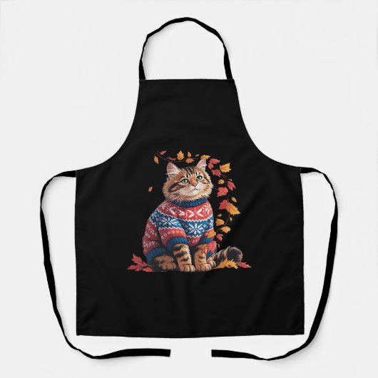 キャットリーフ秋ハロー秋おもしろい猫キッテン恋人 エプロン (正面)