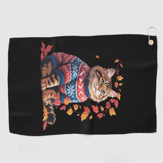 キャットリーフ秋ハロー秋おもしろい猫キッテン恋人 ゴルフタオル (横)