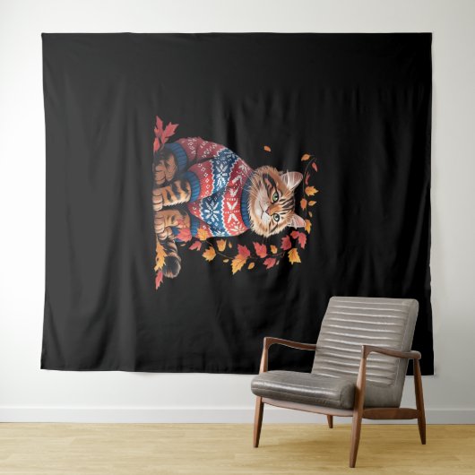 キャットリーフ秋ハロー秋おもしろい猫キッテン恋人 タペストリー (インサイチュ(横))