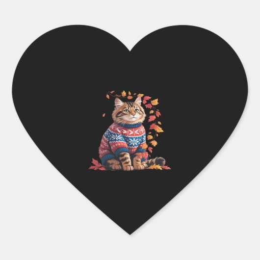キャットリーフ秋ハロー秋おもしろい猫キッテン恋人 ハートシール (正面)