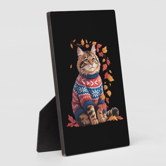 キャットリーフ秋ハロー秋おもしろい猫キッテン恋人 フォトプラーク (側面)