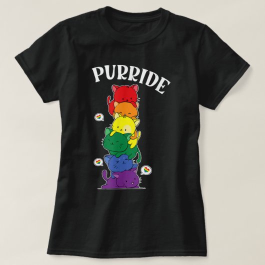 キャットレインボーサングラスおもしろいプライドLGBTQメンズW Tシャツ (デザイン正面)