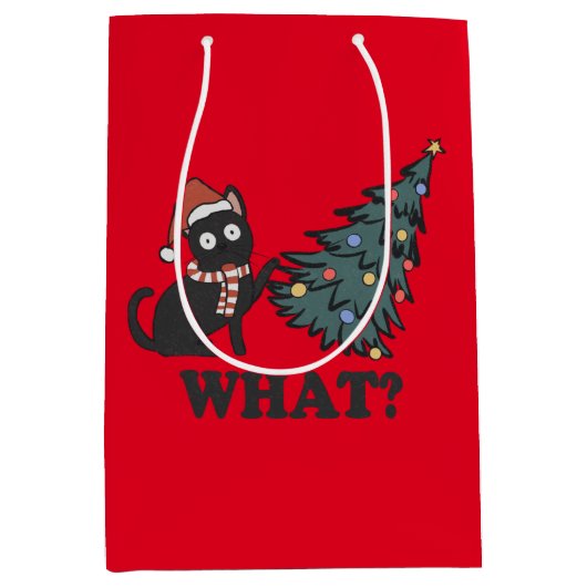 キャットレッドおもしろいクリスマスメディア抱き枕 ミディアムペーパーバッグ (正面)