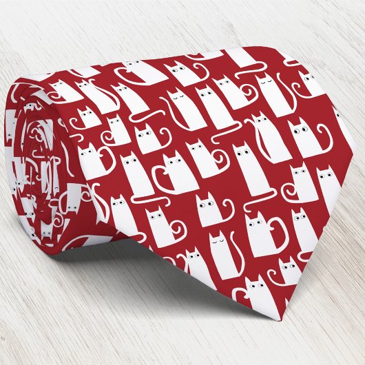 キャットレッドホワイト ネクタイ