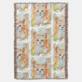 キャットレッド魔法ユーモアウォーターカラー神秘的 スローブランケット (正面縦)