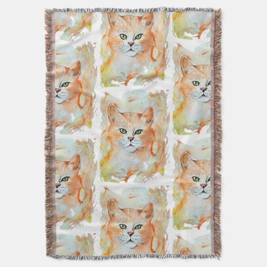 キャットレッド魔法ユーモアウォーターカラー神秘的 スローブランケット (正面縦)