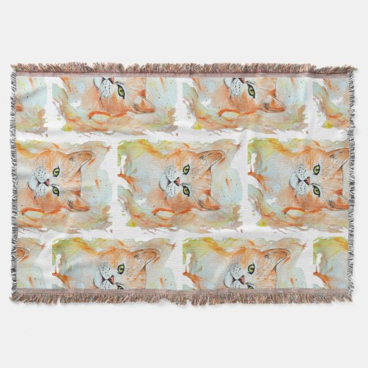 キャットレッド魔法ユーモアウォーターカラー神秘的 スローブランケット (正面)