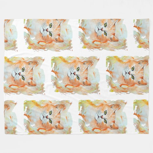 キャットレッド魔法ユーモアウォーターカラー神秘的 フリースブランケット (正面(横))