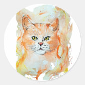 キャットレッド魔法ユーモアウォーターカラー神秘的 ラウンドシール (正面)