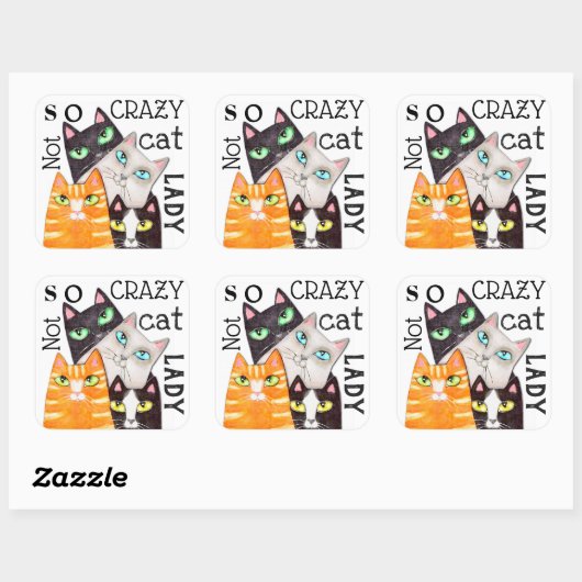 キャットレディおもしろいキュートアートタイポグラフィシール スクエアシール (シート)