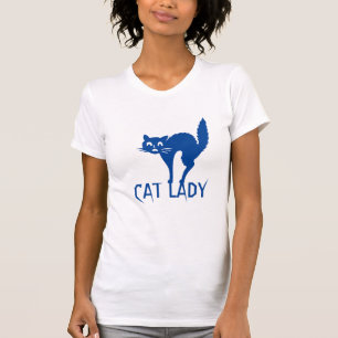 キャットレディタイポグラフィおもしろい可愛い青い猫 Tシャツ
