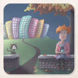 キャットレディーインザパークスクエア紙コースター スクエアペーパーコースター