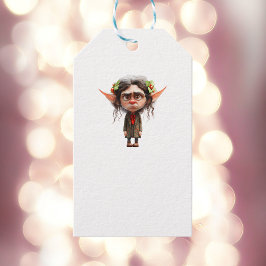 キャットレディークリスマス小妖精や小人ホワイトギフトラベル ギフトタグ