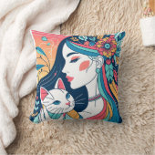 キャットレディーグラフィックイラストレーション クッション (ブランケット)