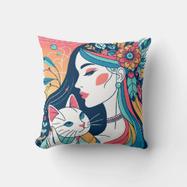 キャットレディーグラフィックイラストレーション クッション