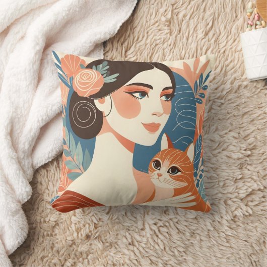 キャットレディーグラフィックイラストレーション クッション (ブランケット)