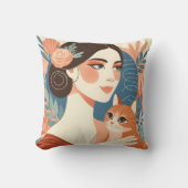 キャットレディーグラフィックイラストレーション クッション (正面)