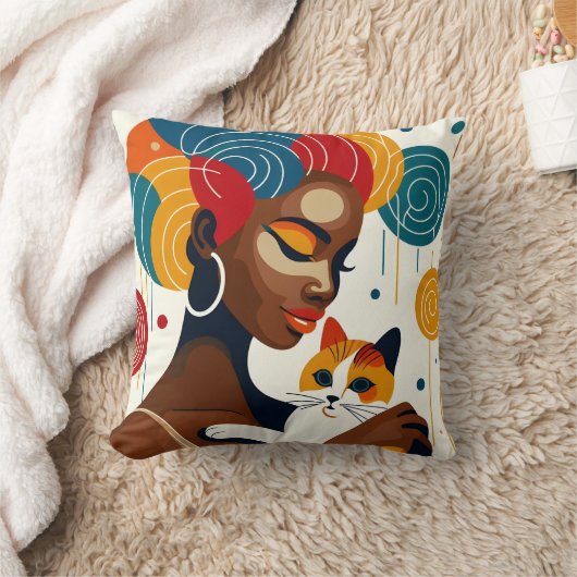 キャットレディーグラフィックイラストレーション クッション (ブランケット)