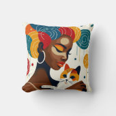 キャットレディーグラフィックイラストレーション クッション (正面)