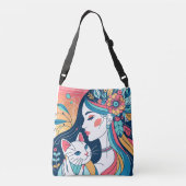 キャットレディーグラフィックイラストレーション クロスボディバッグ (裏面)