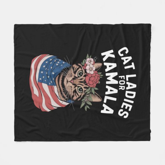 キャットレディースカマラキャットレディーハリス選挙 フリースブランケット (正面(横))