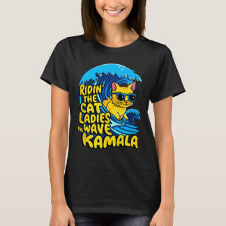 キャットレディースブルーウェーブ用Kamala Harris Pres Tシャツ