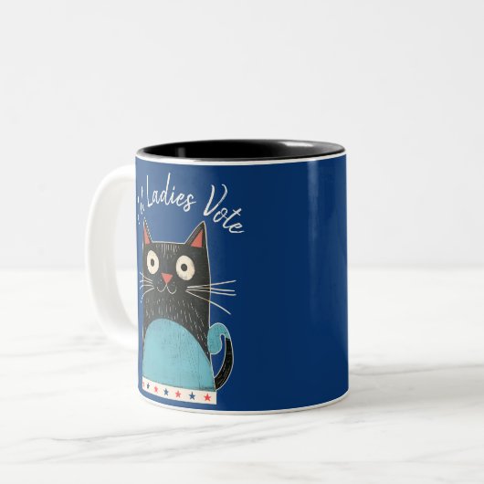 キャットレディース投票スクリプトフェミニスト素朴キュートはっきりした ツートーンマグカップ (正面左)