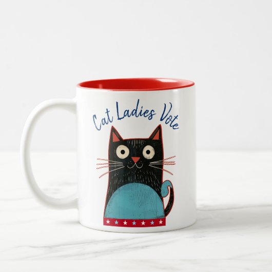 キャットレディース投票スクリプト素朴かわいいフェミはっきりしたニスト ツートーンマグカップ (左)