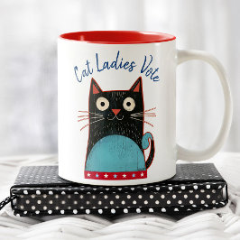 キャットレディース投票スクリプト素朴かわいいフェミはっきりしたニスト ツートーンマグカップ