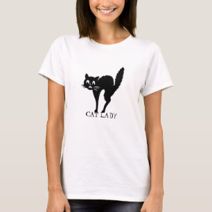 キャットレディーブラック不気味なキャットカスタム文字かわいいおもしろい Tシャツ