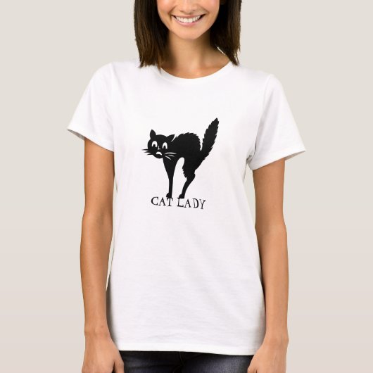 キャットレディーブラック不気味なキャットカスタム文字かわいいおもしろい Tシャツ (正面)