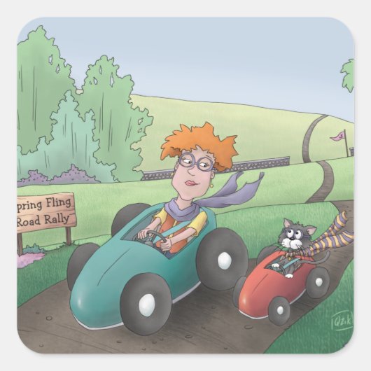 キャットレディーロードラリー広場ステッカー スクエアシール (正面)