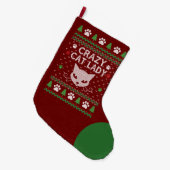 キャットレディ熱狂するー醜いクリスマスセーター ラージクリスマスストッキング (正面 (吊り時))
