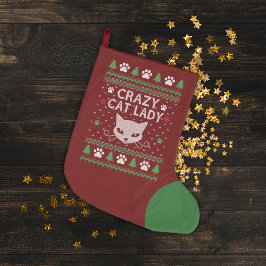 キャットレディ熱狂するー醜いクリスマスセーター ラージクリスマスストッキング