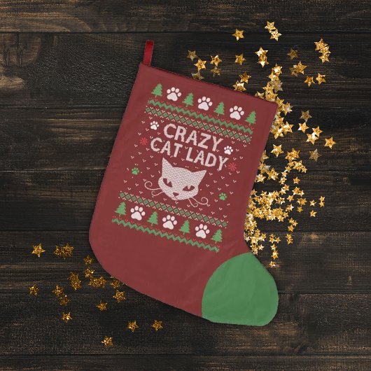キャットレディ熱狂するー醜いクリスマスセーター ラージクリスマスストッキング