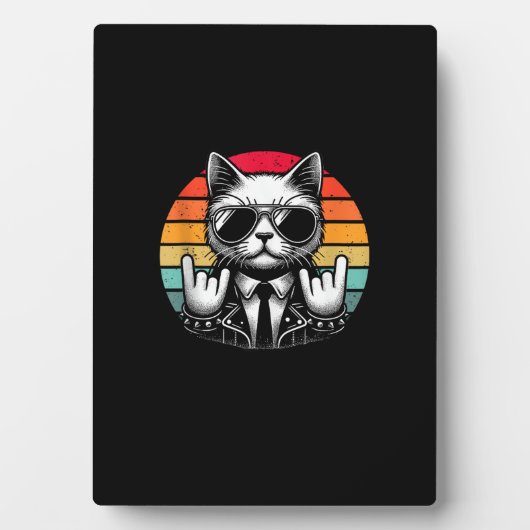 キャットロックアンドロール音楽男性へ女性キッズレトロC フォトプラーク (正面)