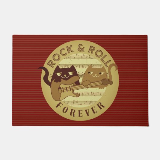 キャットロックミュージックエレクトリックギターゴールデンストライプシック ドアマット (正面)