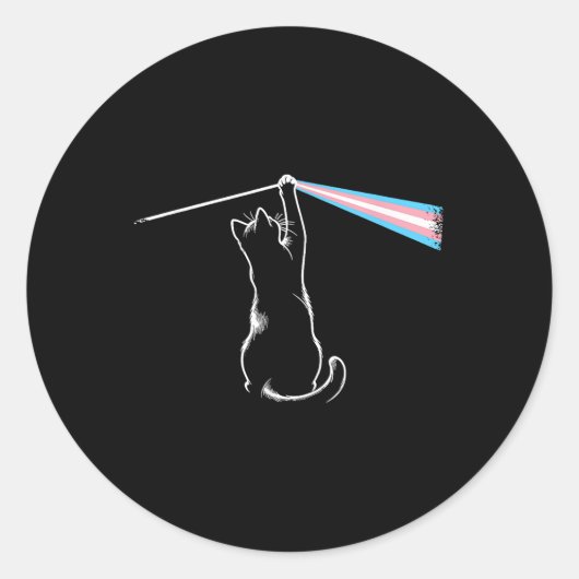 キャットロックミュージックトランスプライドLgbtトランスジェンダー猫ロー ラウンドシール (正面)