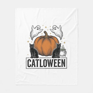 キャットローウィン 黒猫 おばけ ハロウィン ベクター デザイン_ フリースブランケット