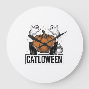 キャットローウィン 黒猫 おばけ ハロウィン ベクター デザイン_ ラージ壁時計