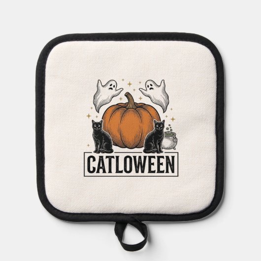 キャットローウィン 黒猫 おばけ ハロウィン ベクター デザイン_ 鍋敷き (正面)