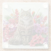 キャット威厳のあるトロピカルガラスコースターデザイン。 ガラスコースター (裏面)